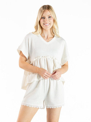 Ad's Ribbed Lace Trim Relax Shorts
