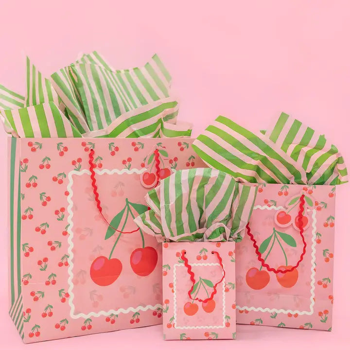 Cherry On Top Gift Bag + Stripes - Ric Rac Handle - Gift Tag