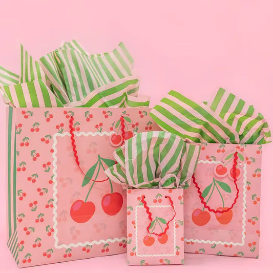 Cherry On Top Gift Bag + Stripes - Ric Rac Handle - Gift Tag