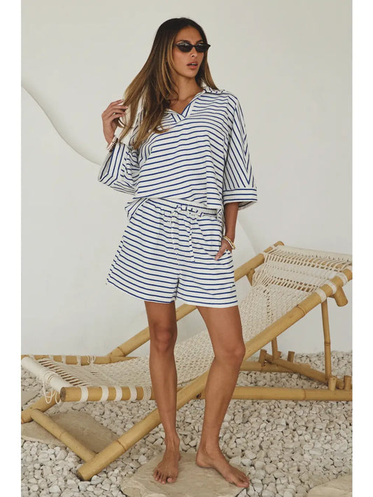 Relaxed SS Collared Top and Matching Short Set