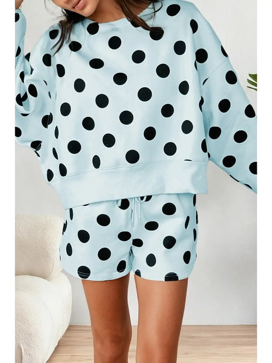 Polka Dot Looks Pullover Drawstring Shorts Sets