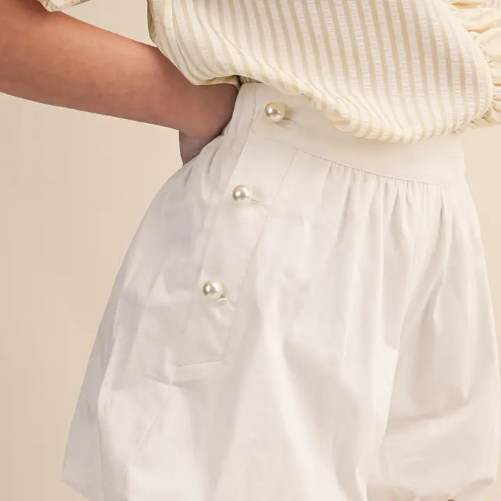 Bubble Hem Shorts with Pearl Buttons
