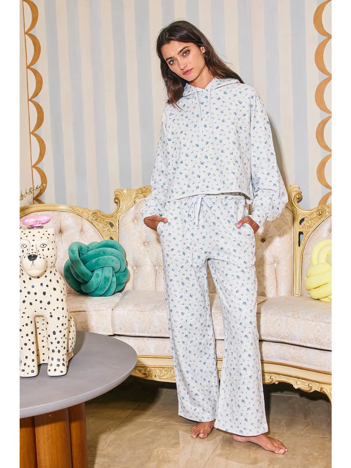 Elasticized Waistband Floral Print Lounge Pants