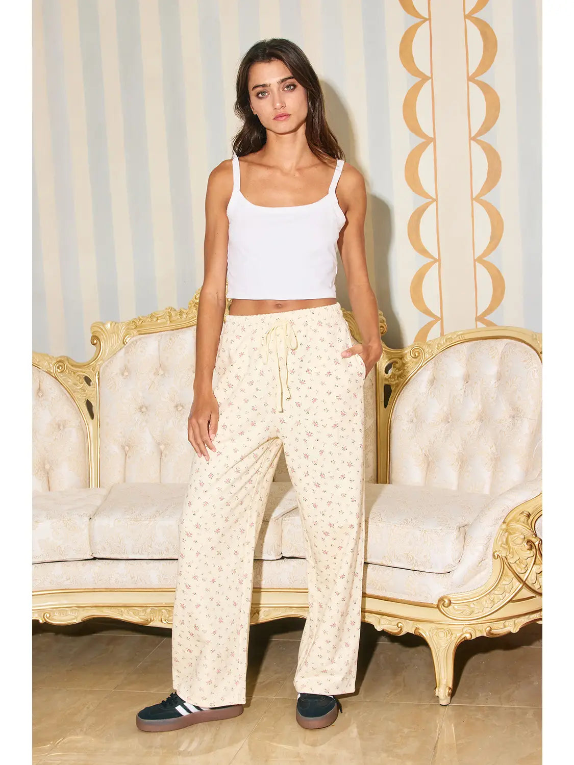 Elasticized Waistband Floral Print Lounge Pants