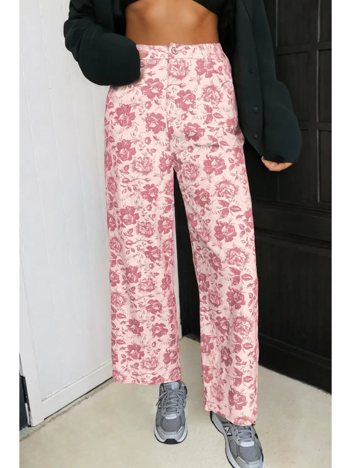 Vintage Floral Print Denim Shift Pants