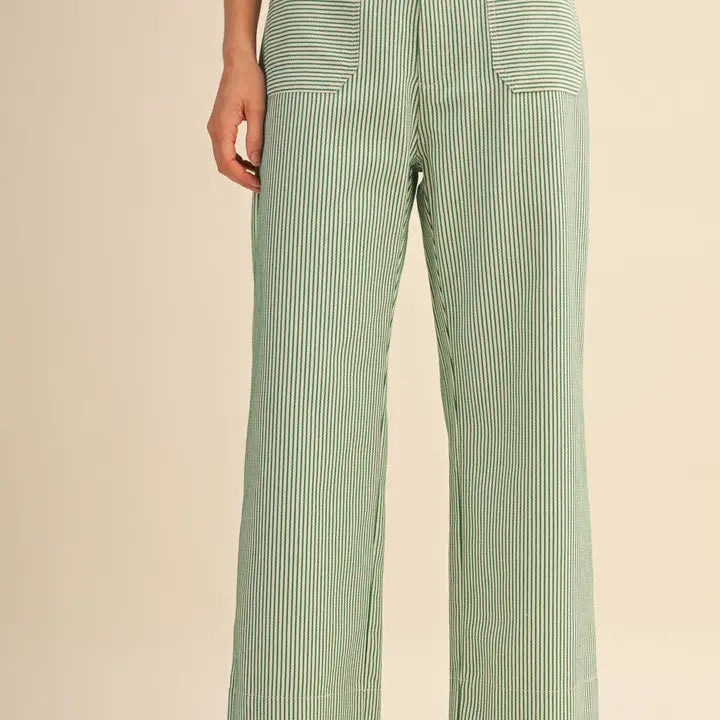 Striped Wide Leg Pants with Twill Detail