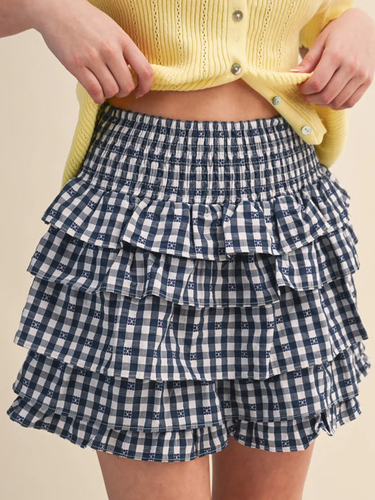Gingham Ruffle Tiered Skort