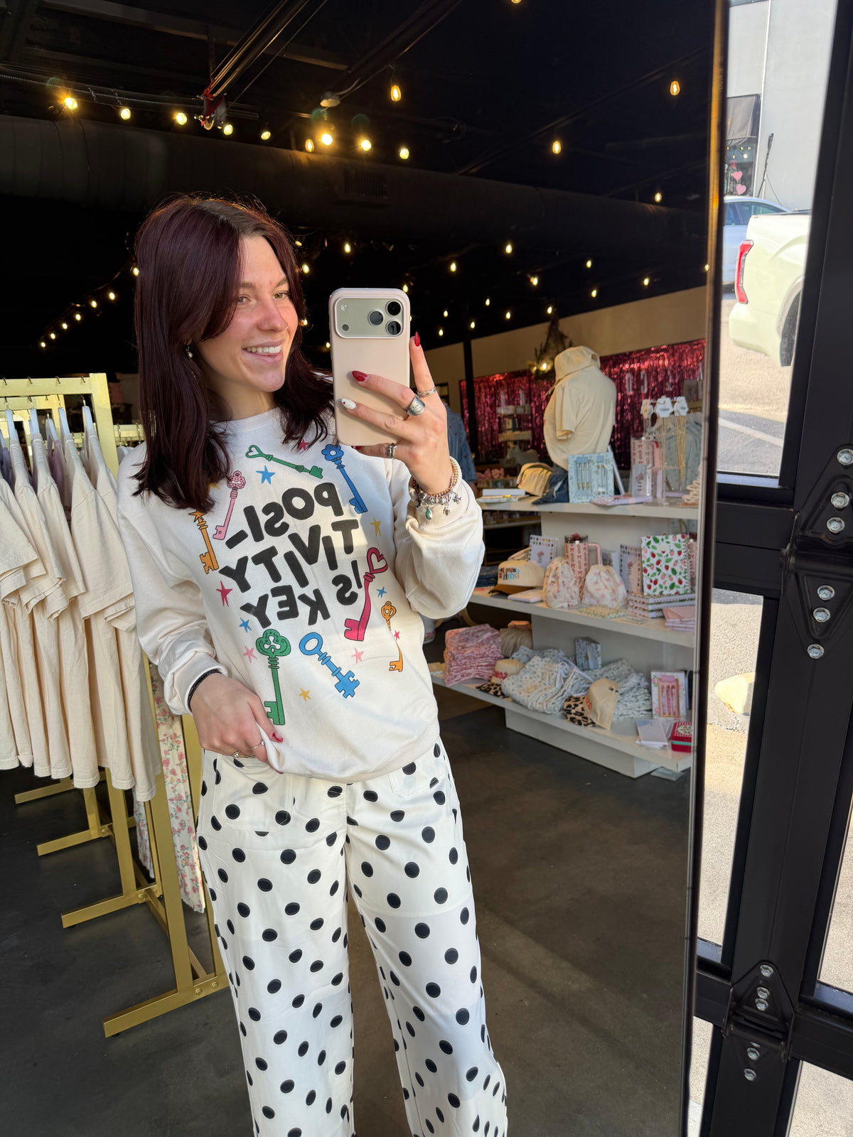Polka Dot Print Square Patch Pocket Loose Pants