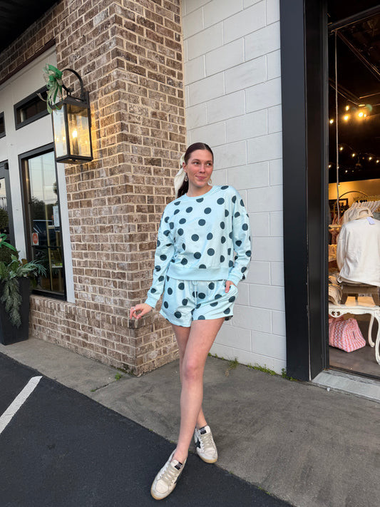 Polka Dot Looks Pullover Drawstring Shorts Sets