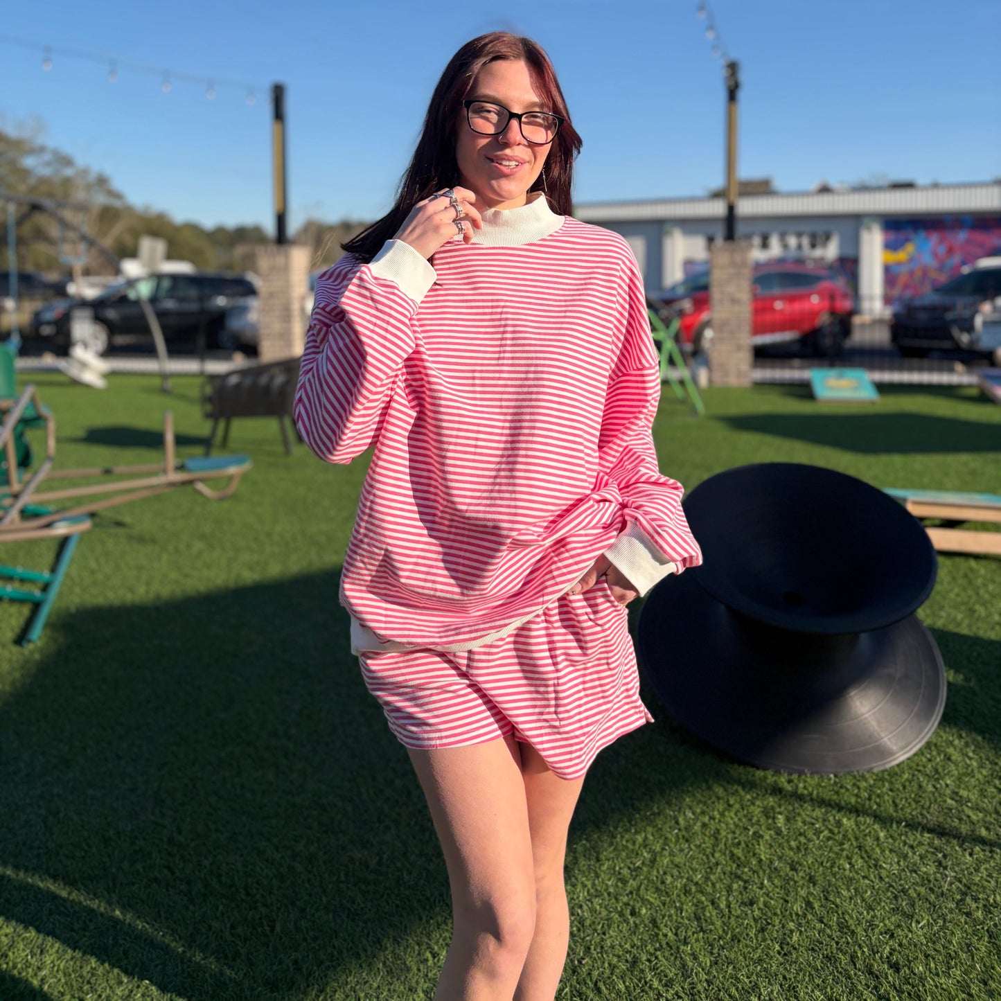 Stripe Oversize Sweatshirt and Shorts Set
