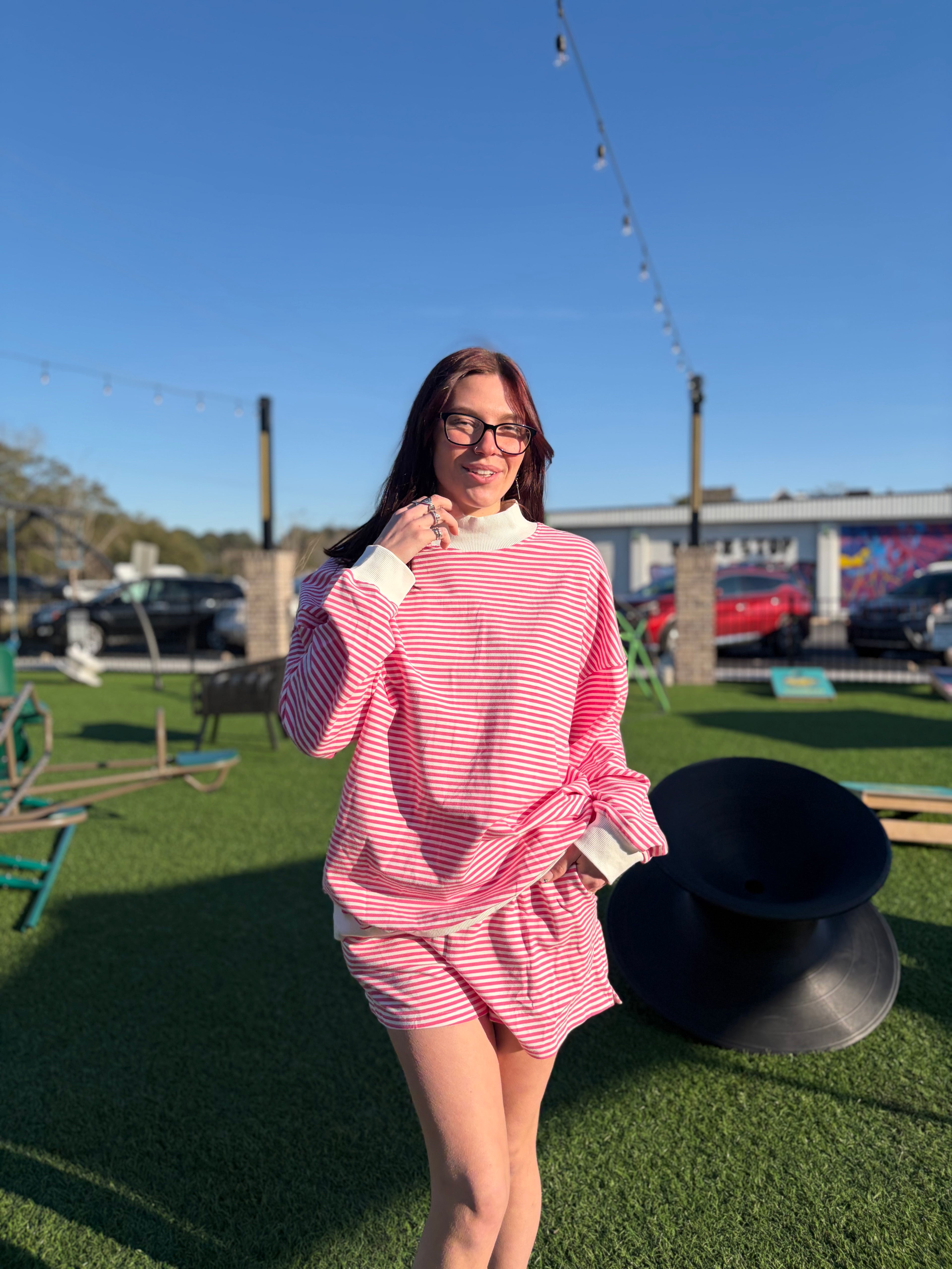 Stripe Oversize Sweatshirt and Shorts Set