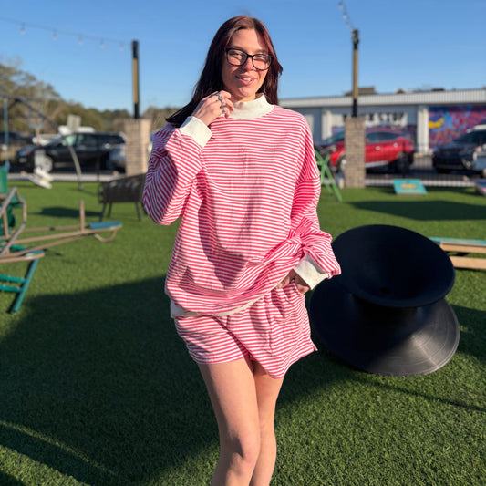 Stripe Oversize Sweatshirt and Shorts Set