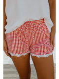 Gingham Plaid Tie Lace Patchwork Hem Short