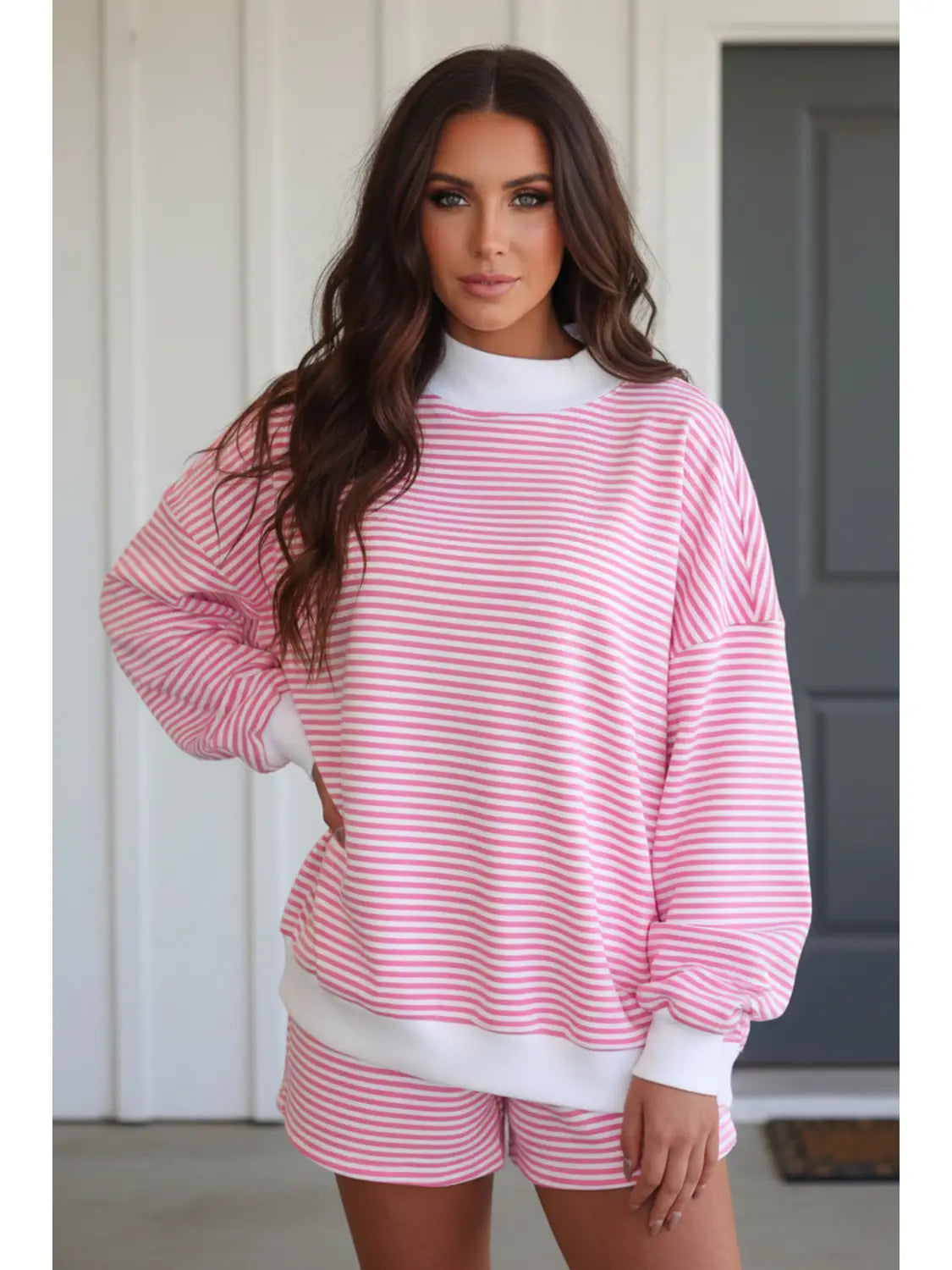 Stripe Oversize Sweatshirt and Shorts Set