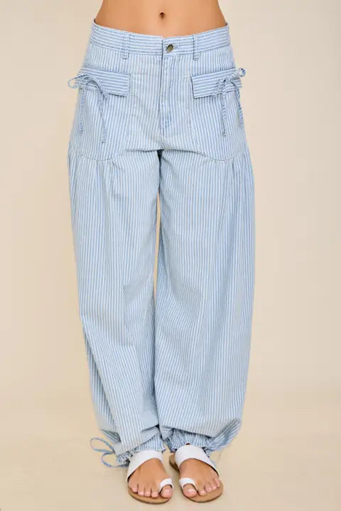 Southern Striped Balloon Cargo Wide Leg Pant