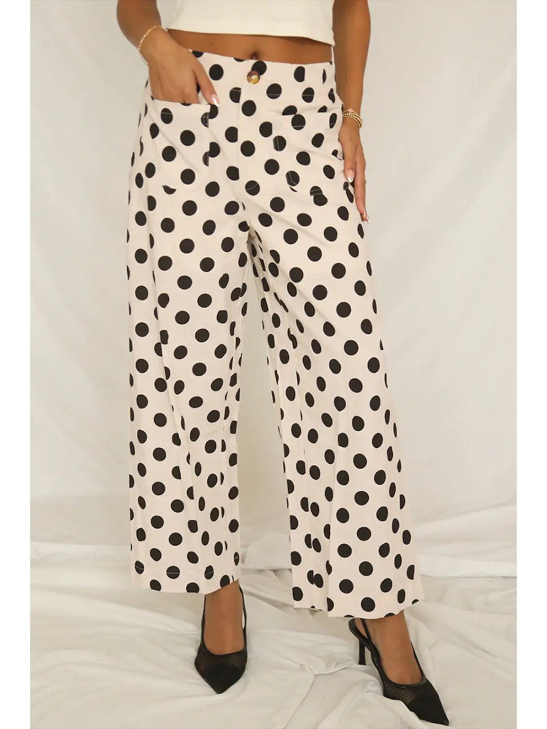 Polka Dot Print Square Patch Pocket Loose Pants