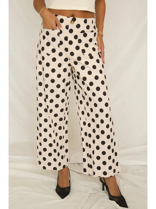 Polka Dot Print Square Patch Pocket Loose Pants