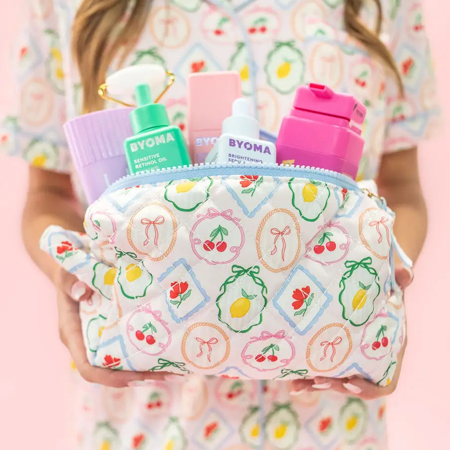 Quilted Cosmetic Pouch with Side Handle