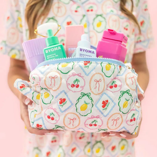 Quilted Cosmetic Pouch with Side Handle